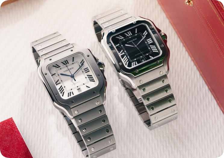 Cartier Santos de Cartier Watches With Titanium Cases And Lumed Black Dials