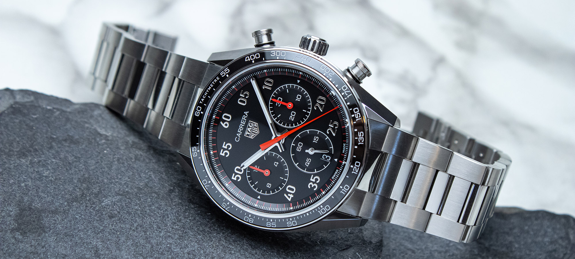 TAG Heuer Carrera Chronograph Sport Watch 2026 with 42mm stainless steel case and ceramic bezel